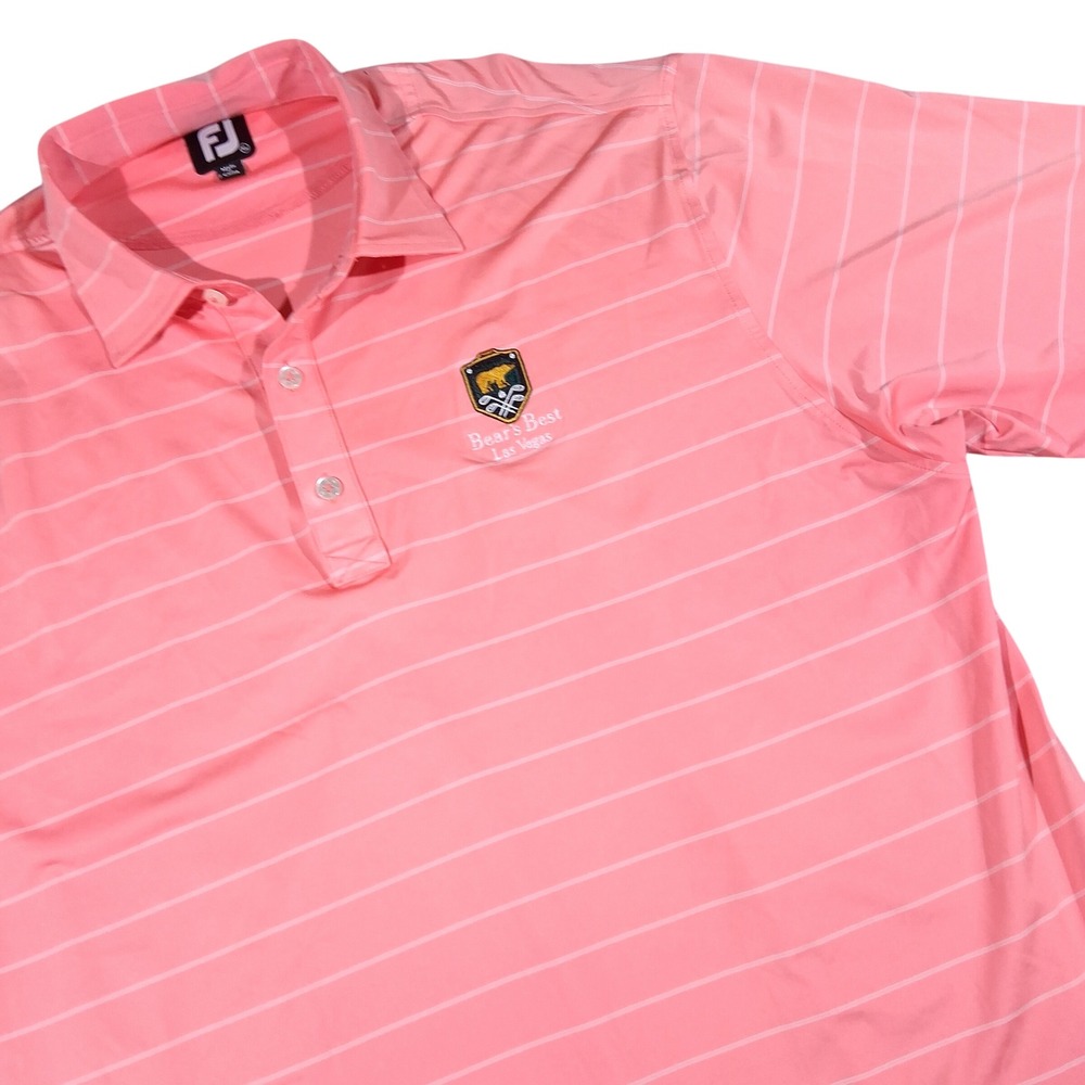 FootJoy Mens XL Pink Striped Bears‎ Best Las Vegas Golf Polo Shirt Short Sleeve